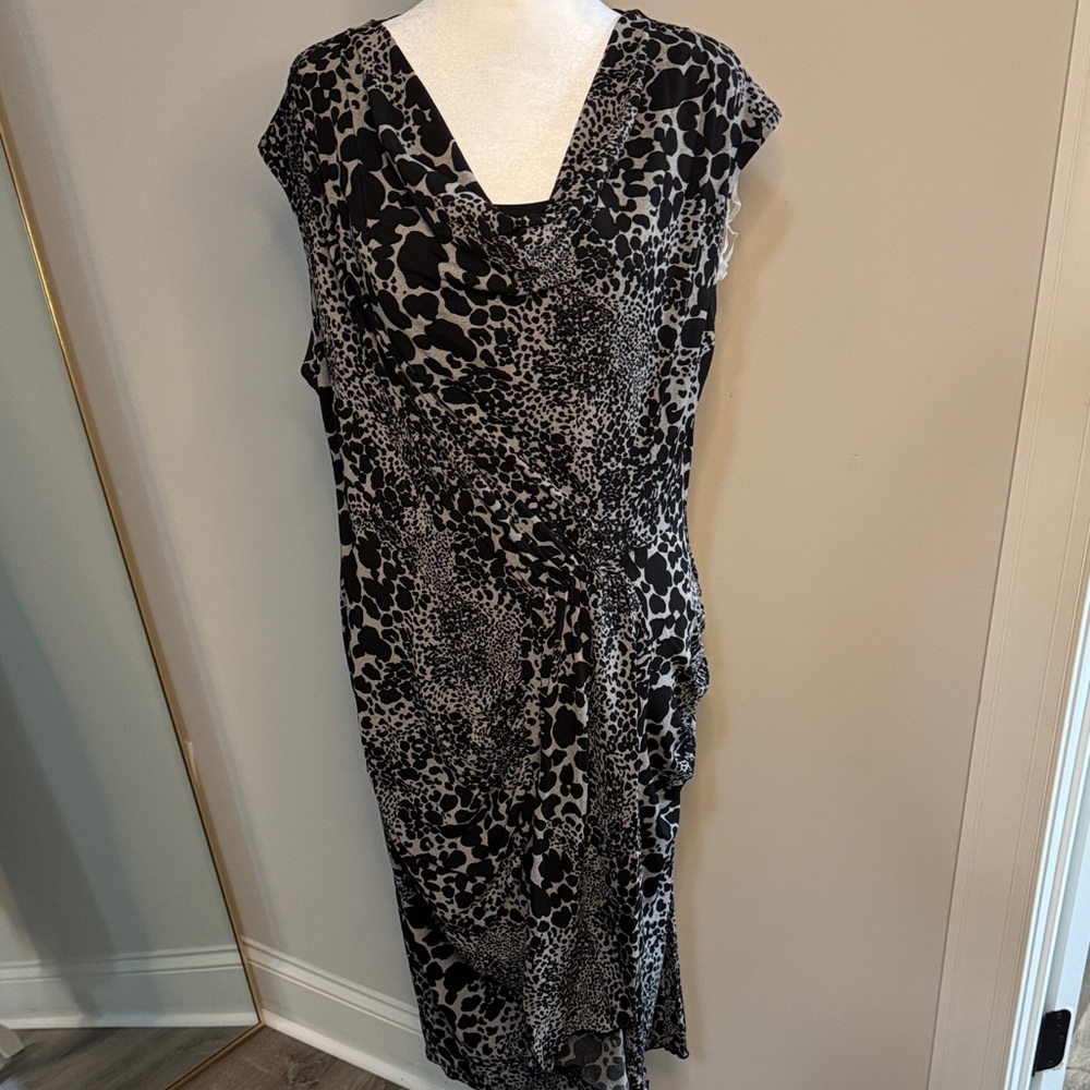 Black & White Animal-Print Maxi Dress with Draped Neckline